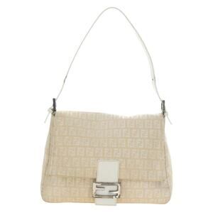 Fendi Zucchino Mamma Baguette Shoulder Bag White